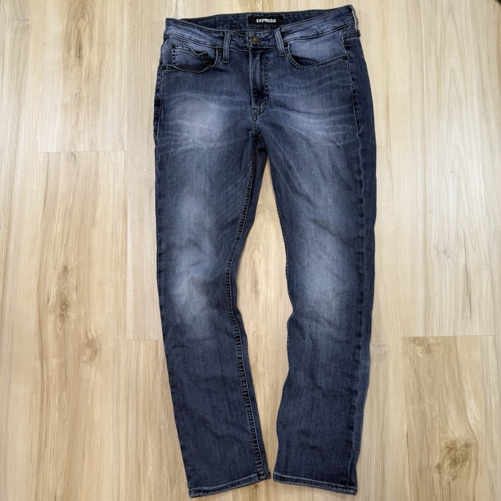 Express Mens Size 31x30 Slim Straight Blue Med Wash Hyper Stretch Denim Jeans